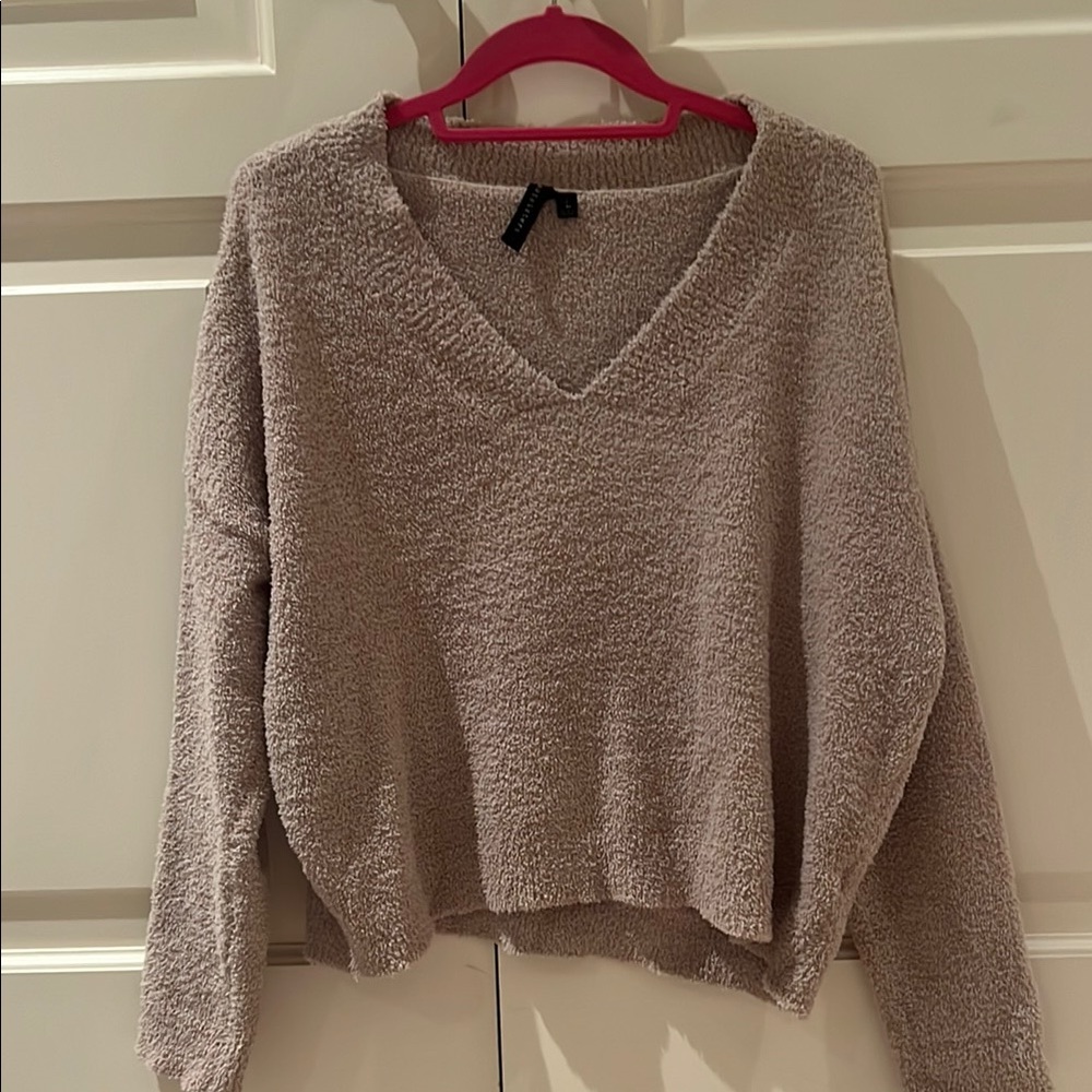 Cozy V-Neck Sweater in Taupe
